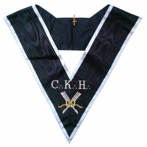 Grand Secrétaire 30th Degree French Collar - Black Moire with White Borders - Bricks Masons