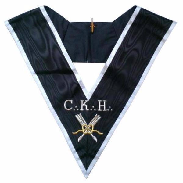 Grand Secrétaire 30th Degree French Collar - Black Moire with White Borders - Bricks Masons