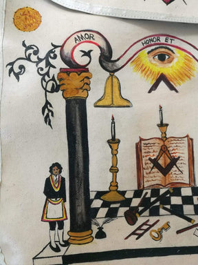 Hand-Painted Apron - 18th Century Inspired Lambskin - Bricks Masons