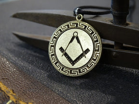 Master Mason Blue Lodge Necklace - Brass Circular Pendant - Bricks Masons