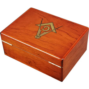Master Mason Blue Lodge Jewelry Box - Rosewood & Soft Suede With Lock - Bricks Masons