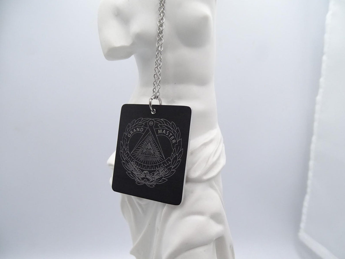 Grand Master Blue Lodge Necklace - Black With Stailness Steel Chain - Bricks Masons