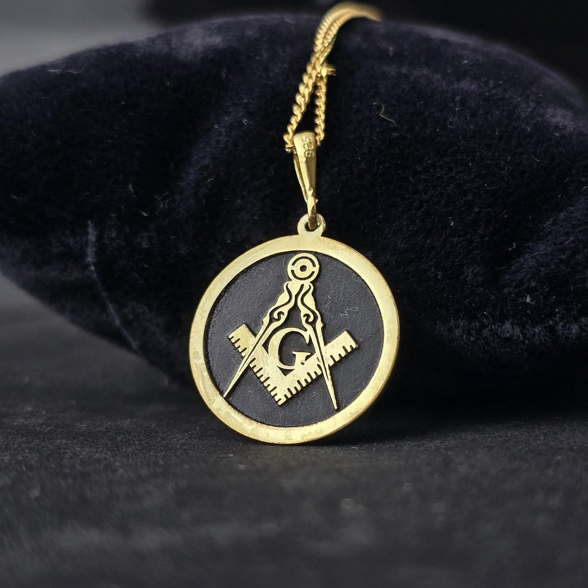 Master Mason Blue Lodge Necklace - Gold & Black Square & Compass G - Bricks Masons