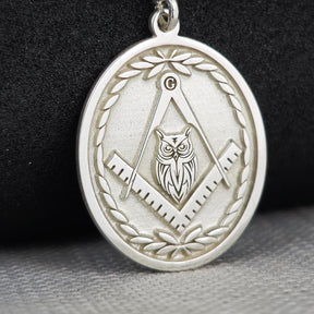 Master Mason Blue Lodge Necklace - Silver Owl With Square & Compass - Bricks Masons