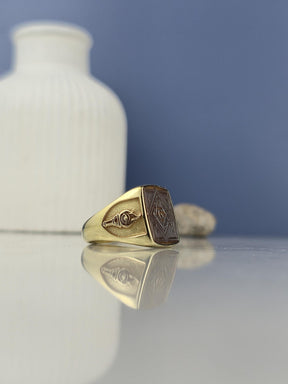 Master Mason Blue Lodge Ring - Torch & Star With Square & Compass - Bricks Masons