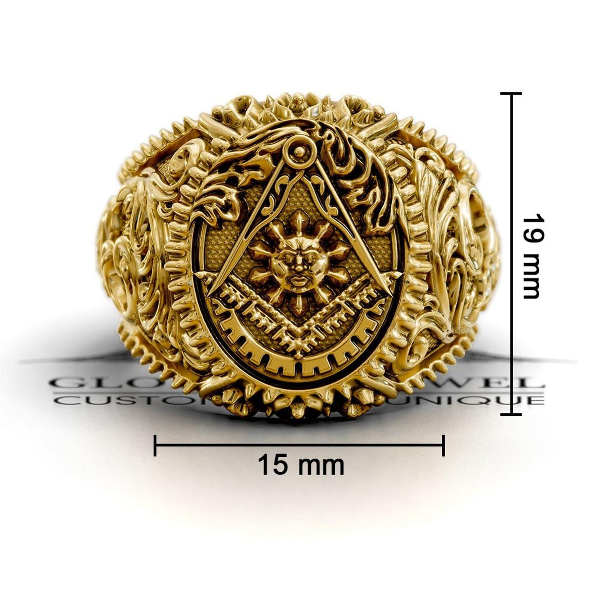 Master Mason Blue Lodge Ring - Square & Compass With Sun Various Materials - Bricks Masons