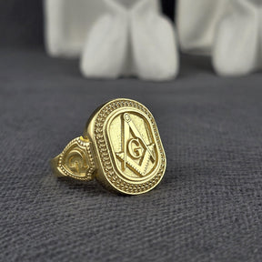Master Mason Blue Lodge Ring - Silver Square & Compass With G Oval Shape - Bricks Masons