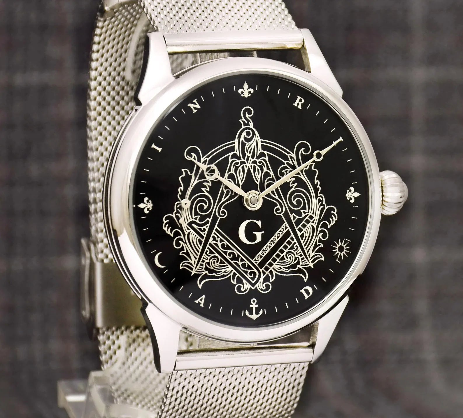 Master Mason Blue Lodge Wristwatch - Hidden Symbols Bracelet - Bricks Masons
