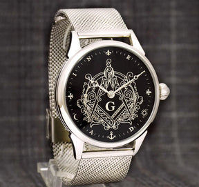 Master Mason Blue Lodge Wristwatch - Hidden Symbols Bracelet - Bricks Masons