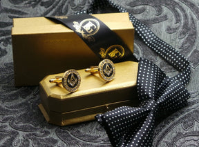 Master Mason Blue Lodge Cufflinks - Gold Crystal Luxury Gift Set - Bricks Masons