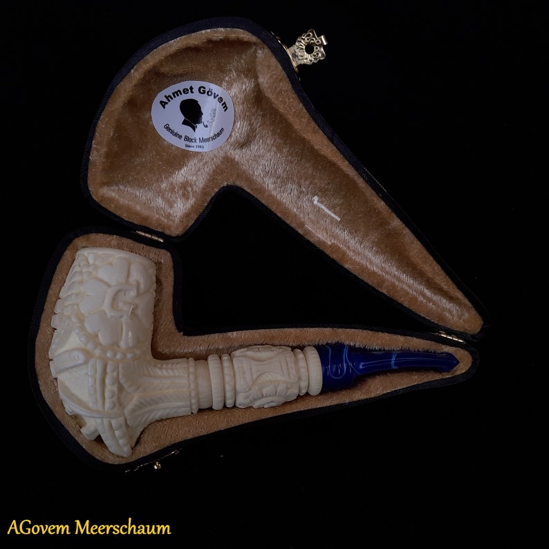 Master Mason Blue Lodge Meerschaum Pipe - Handmade with Fitter Case - Bricks Masons