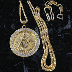 Master Mason Blue Lodge Pocket Watch - Gift Set With A Set Of Necklace 24k Gold Clad Engraved - Bricks Masons