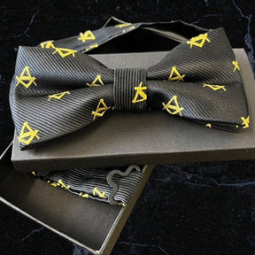 Master Mason Blue Lodge Bow Tie - Tailor Made Square and Compass Black & Gold - Bricks Masons