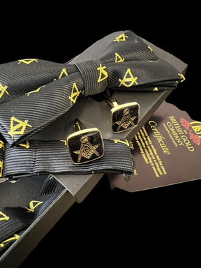Master Mason Blue Lodge Cufflinks - With a Bow Tie Set Square & Compass - Bricks Masons