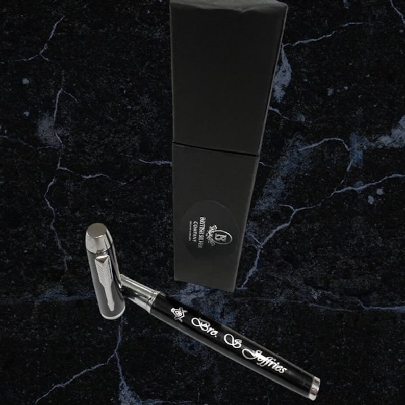 Master Mason Blue Lodge Pen - Silver Engraved Black Ink Rollerball Gift Set - Bricks Masons