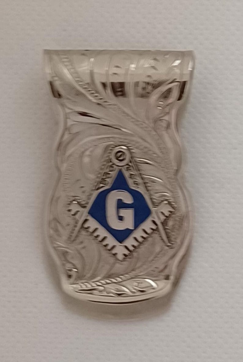 Master Mason Blue Lodge Money Clip - Silver & Blue Nickel Square & Compass G - Bricks Masons