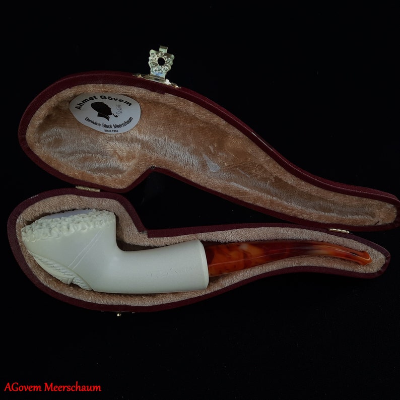Masonic Meerschaum Pipe - Wax Coating With Fitted Case - Bricks Masons