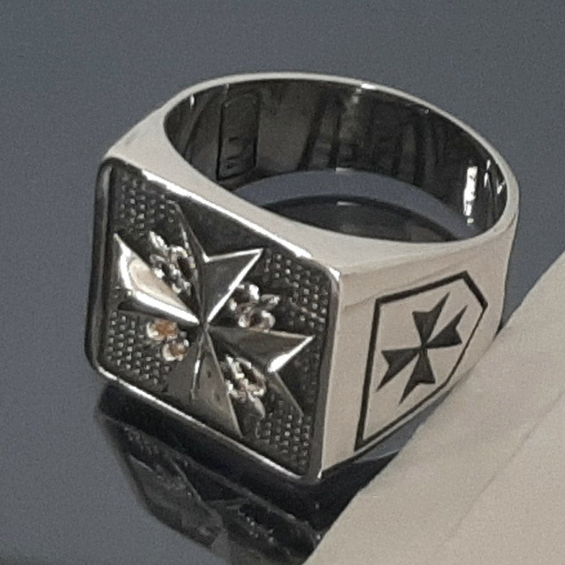 Order Of Malta Ring - Sterling silver Cross-Free Mason ring - Bricks Masons