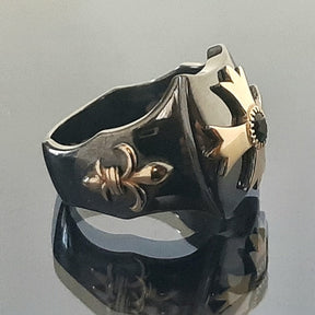 Knights Templar Ring - Gold Plated Cross Sterling Silver & Blue Sapphire - Bricks Masons