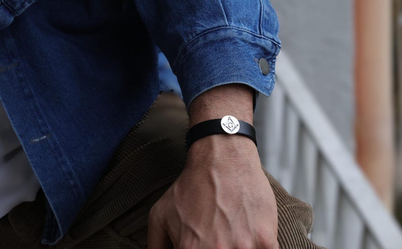 Master Mason Blue Lodge Bracelet - Black Leather - Bricks Masons