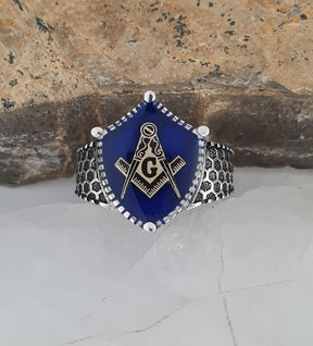 Master Mason Blue Lodge Ring - Handmade Sterling Silver - Bricks Masons
