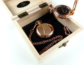 Master Mason Blue Lodge Pocket Watch - Custom Engraved 18k Rose Gold Full Hunter Emblem - Bricks Masons