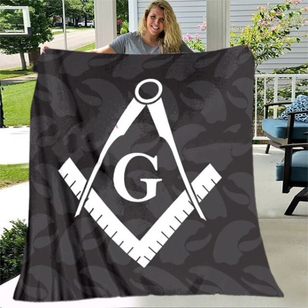 Master Mason Blue Lodge Blanket - All Seeing Eye Square and Compass G - Bricks Masons