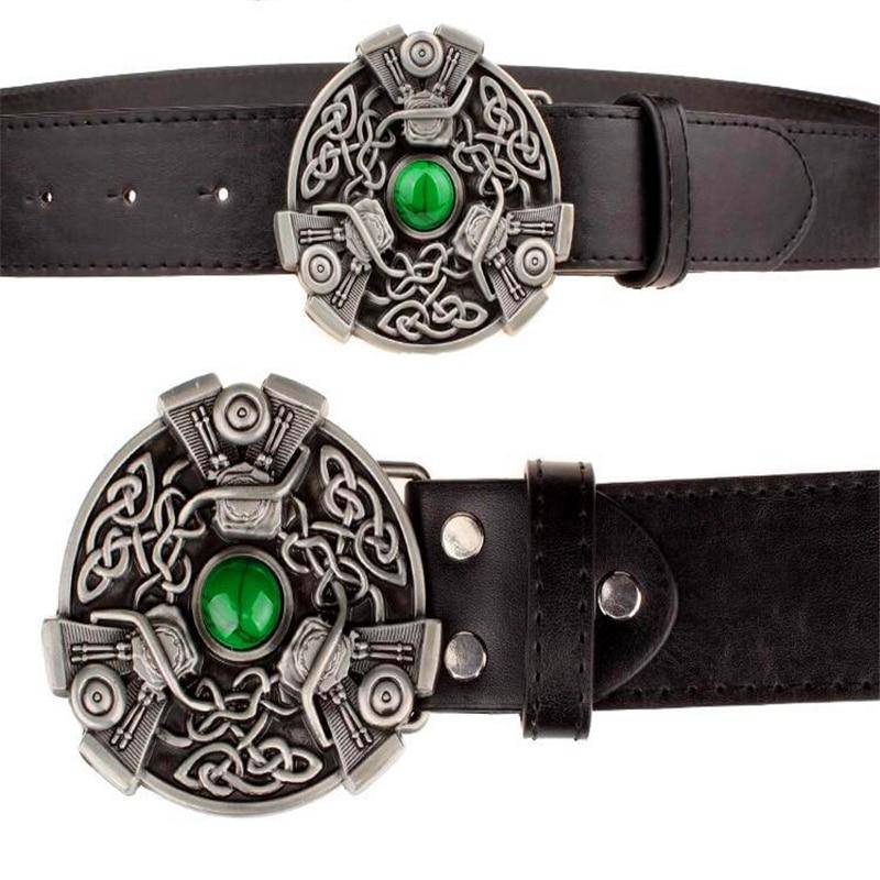 Knights Templar Belt - Celtic Knot Green Gem Black/Brown/White - Bricks Masons