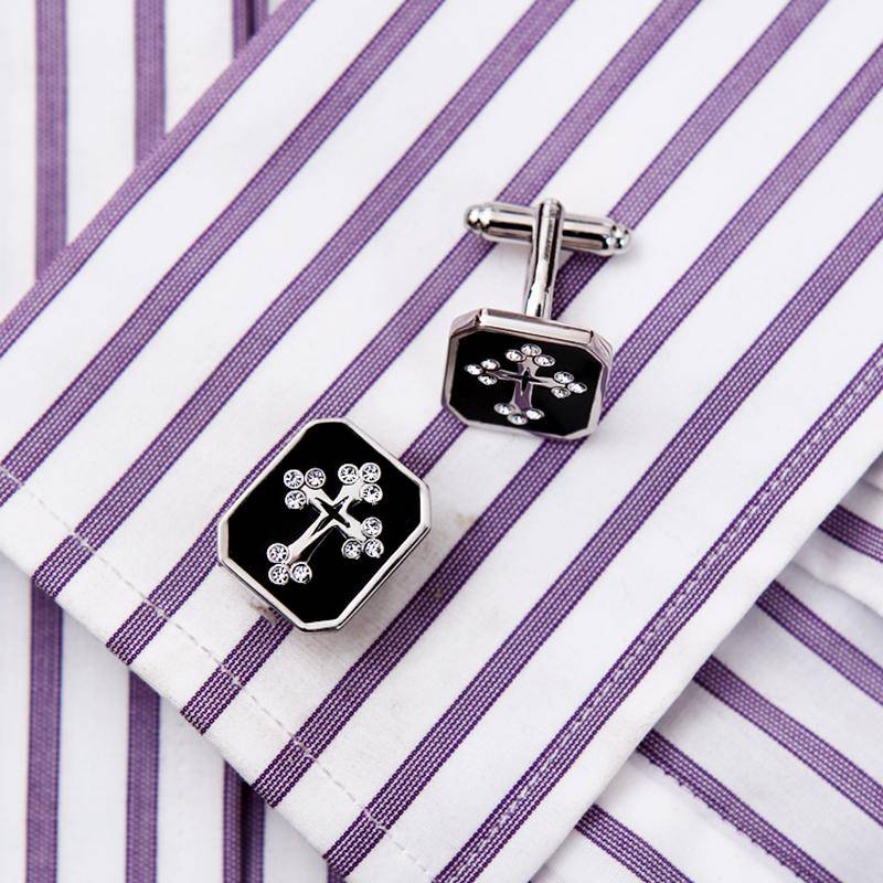 Knights Templar Cufflink - Cross Rectangular Black - Bricks Masons