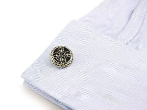 Knights Templar Cufflink - Electroplated Black Rhinestones Maltese Cross - Bricks Masons
