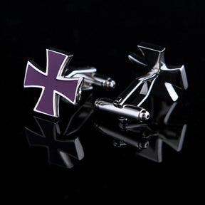 Knights Templar Cufflink - Purple Silver Cross - Bricks Masons