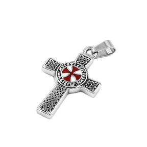 Knights Templar Necklace - Celtic Knot Red Cross Pendant - Bricks Masons