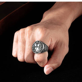 Knights Templar Ring - Cross Shield Stainless Steel - Bricks Masons