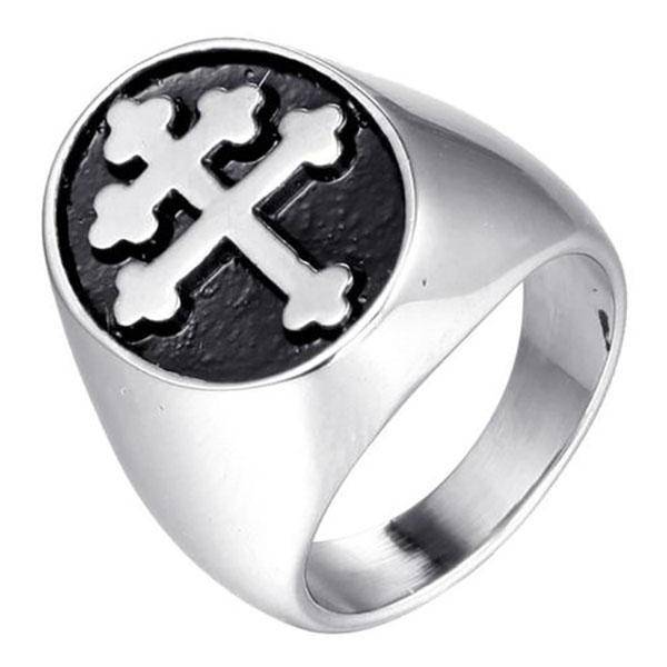 Knights Templar Ring - Cross Signet Silver - Bricks Masons