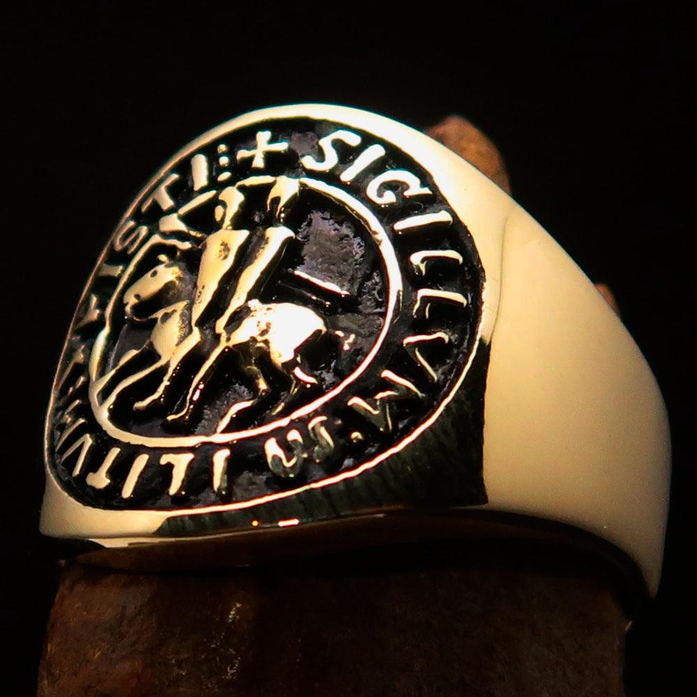 Knights Templar Ring - Gold Brass Sigillum MilItum XPISTI - Bricks Masons