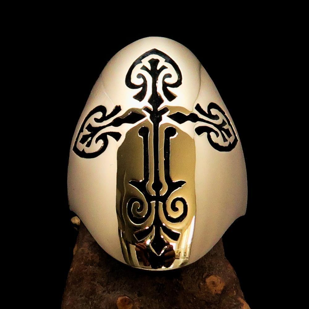 Knights Templar Ring - Gold Polished Cross Brass - Bricks Masons