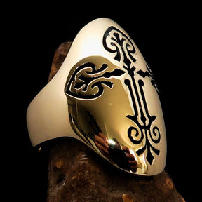 Knights Templar Ring - Gold Polished Cross Brass - Bricks Masons