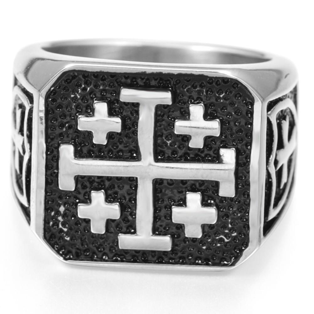 Knights Templar Ring - Jerusalem Cross Silver Color - Bricks Masons
