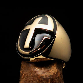 Knights Templar Ring - Solid Brass Gold Cross - Bricks Masons