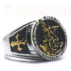 Knights Templar Ring - St. Michael Protect Us Gold/Silver - Bricks Masons