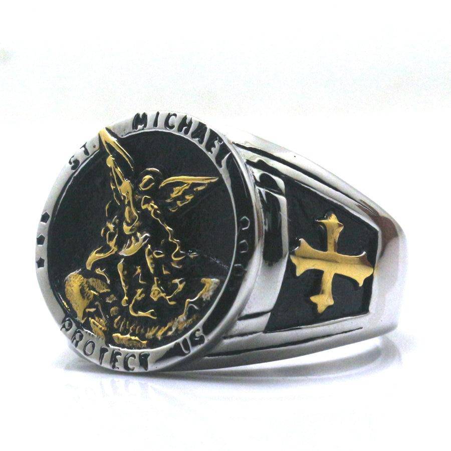 Knights Templar Ring - St. Michael Protect Us Gold/Silver - Bricks Masons
