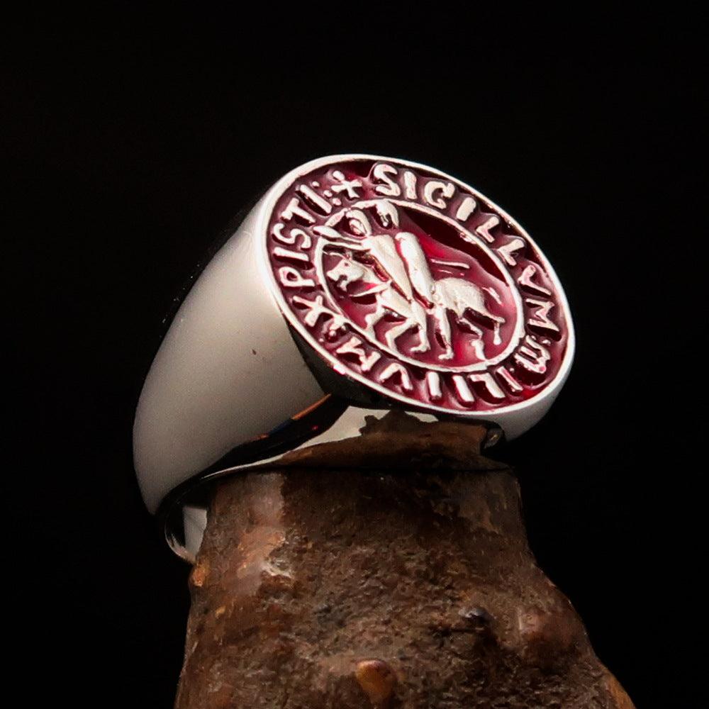 Knights Templar Ring - Sterling Silver Red Sigillum MilItum XPISTI - Bricks Masons