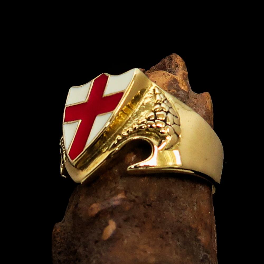 Knights Templar Ring - White & Red Templar Cross Brass - Bricks Masons