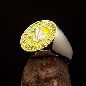Knights Templar Ring - Yellow Sigillum MilItum XPISTI Sterling Silver - Bricks Masons