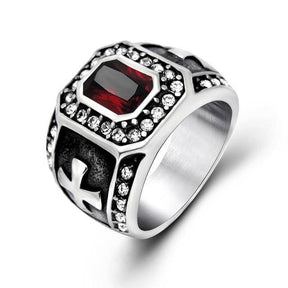 Knights Templar Ring - Zirconia Cross (Black/Red) - Bricks Masons