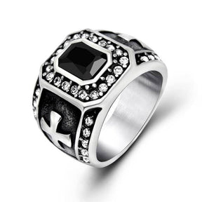 Knights Templar Ring - Zirconia Cross (Black/Red) - Bricks Masons