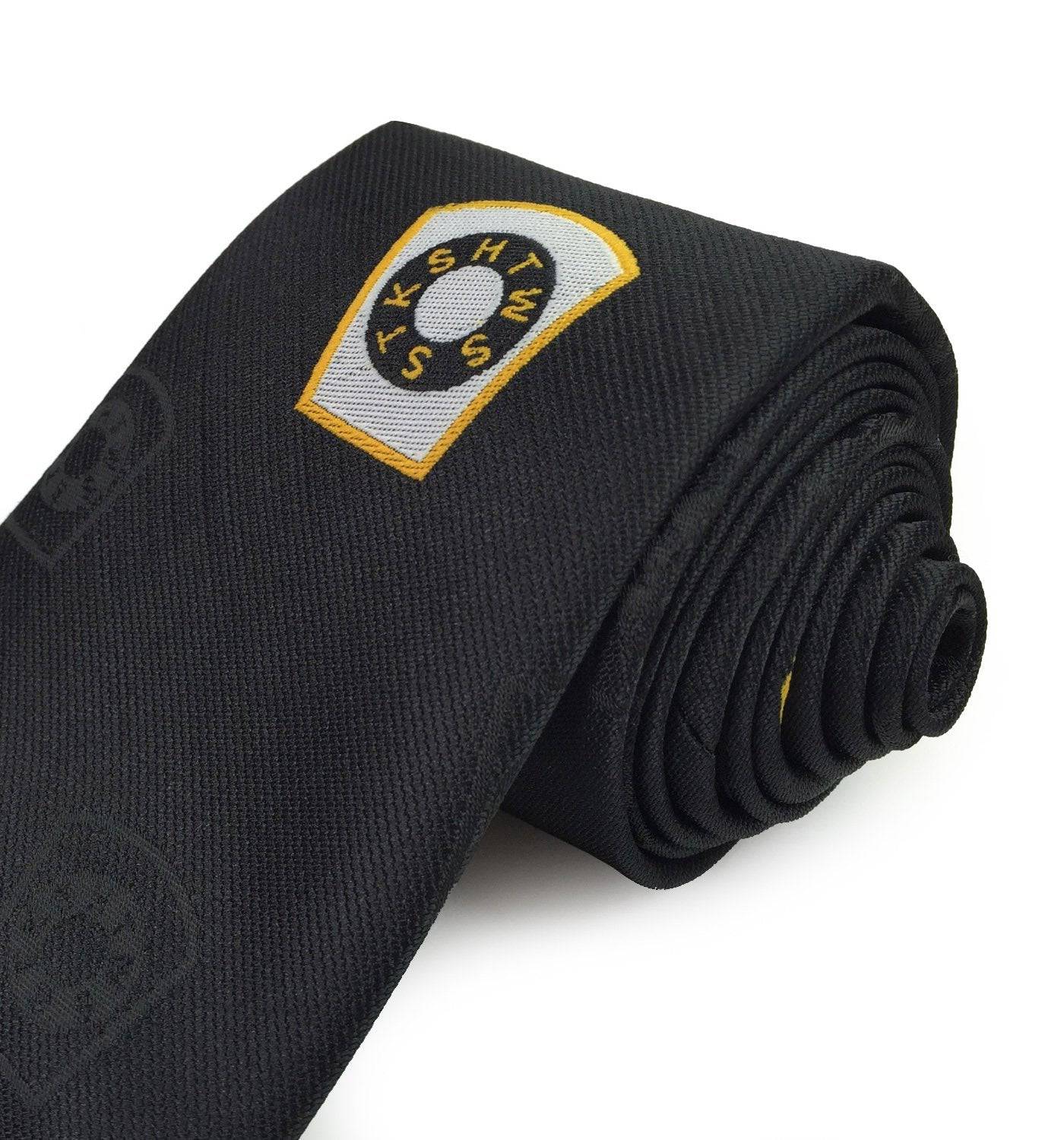 Mark Necktie - Black Silk Logo Print - Bricks Masons