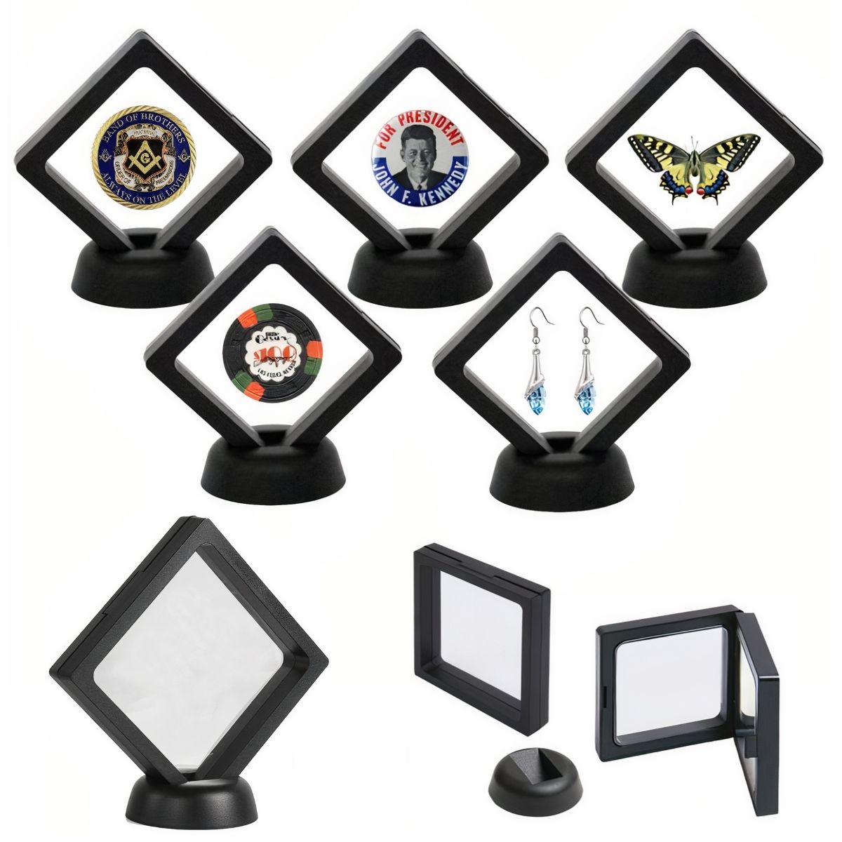 Masonic Coin Holder - 3D Floating Coin Display Black & White - Bricks Masons