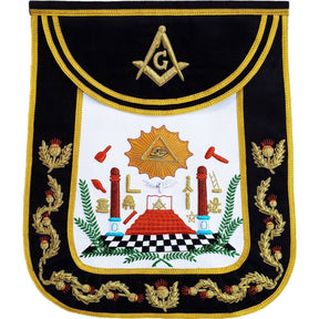 Master Mason Blue Lodge Apron - Black Chenille Square & Compass G - Bricks Masons