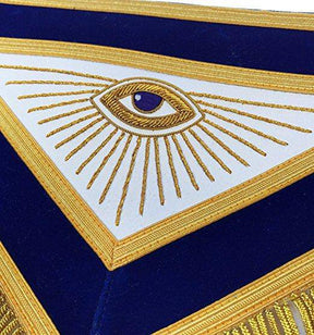 Master Mason Blue Lodge Apron - Blue Velvet with Gold Fringe Hand Embroidered - Bricks Masons